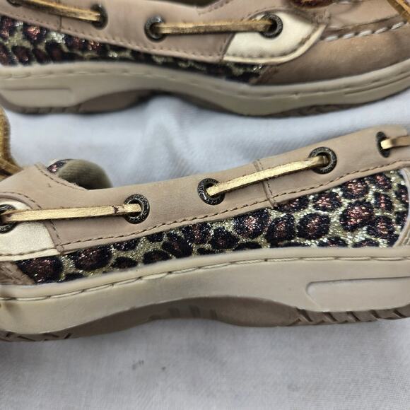 SPERRY Top-Siders Tan Boat Shoes with Glitter Leopard Print Pattern Size 13.5 - Picture 7 of 10